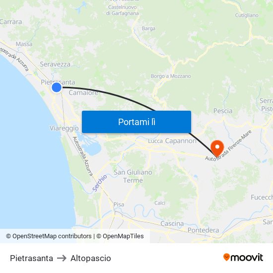 Pietrasanta to Altopascio map
