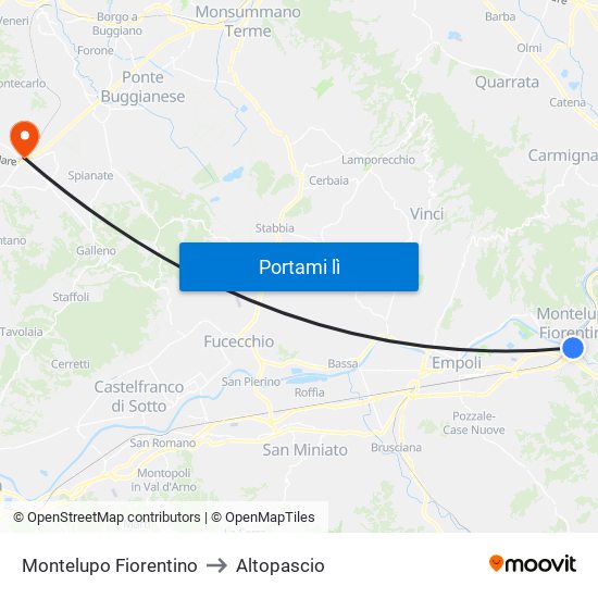 Montelupo Fiorentino to Altopascio map