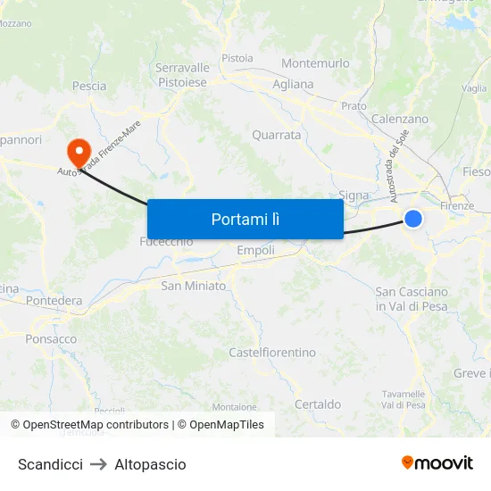 Scandicci to Altopascio map