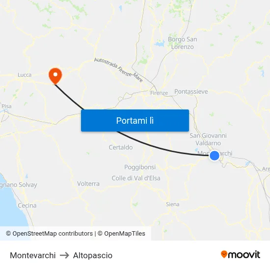 Montevarchi to Altopascio map