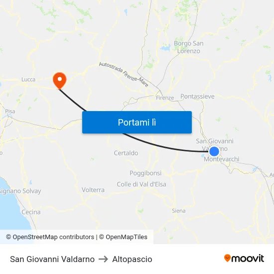 San Giovanni Valdarno to Altopascio map