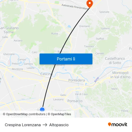 Crespina Lorenzana to Altopascio map