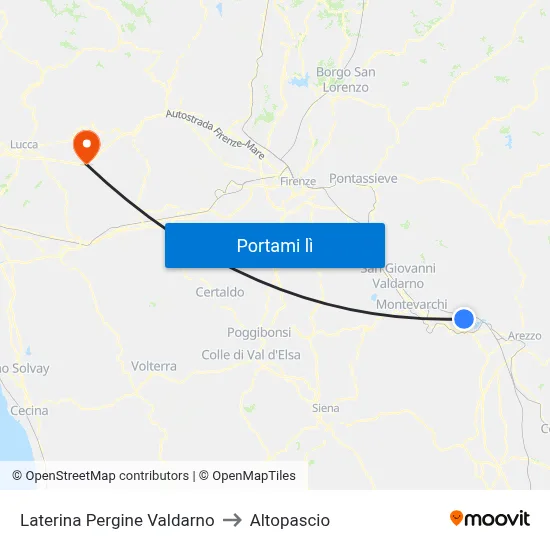 Laterina Pergine Valdarno to Altopascio map