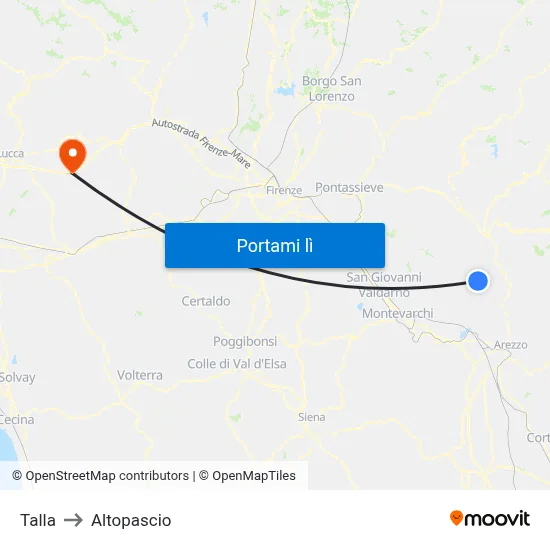 Talla to Altopascio map