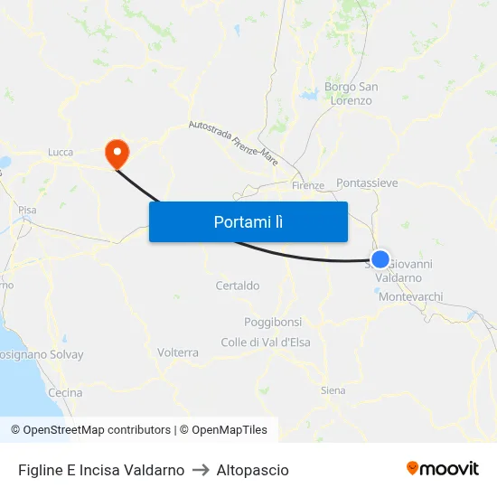 Figline E Incisa Valdarno to Altopascio map
