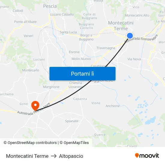 Montecatini Terme to Altopascio map