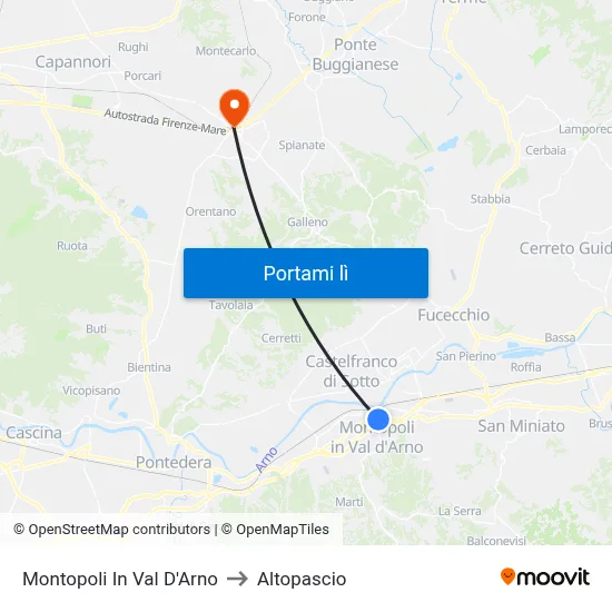 Montopoli In Val D'Arno to Altopascio map