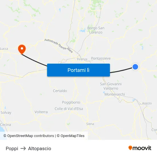 Poppi to Altopascio map