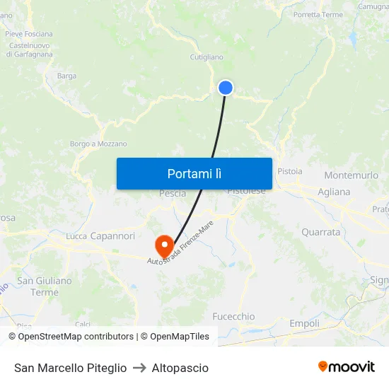 San Marcello Piteglio to Altopascio map