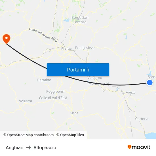 Anghiari to Altopascio map