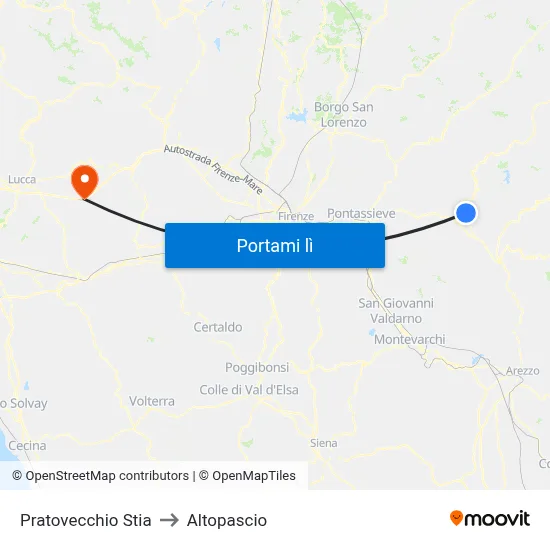 Pratovecchio Stia to Altopascio map