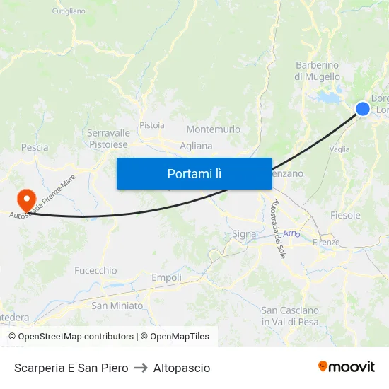 Scarperia E San Piero to Altopascio map