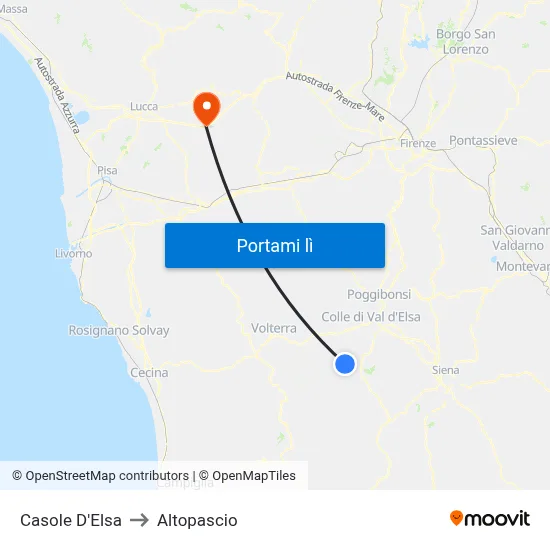 Casole D'Elsa to Altopascio map