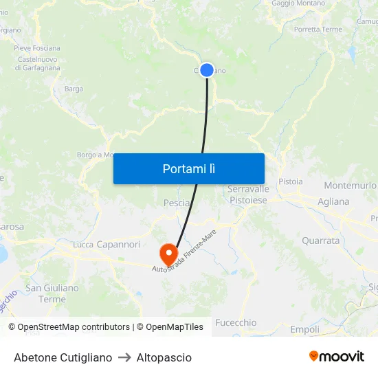 Abetone Cutigliano to Altopascio map