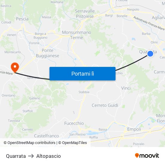 Quarrata to Altopascio map