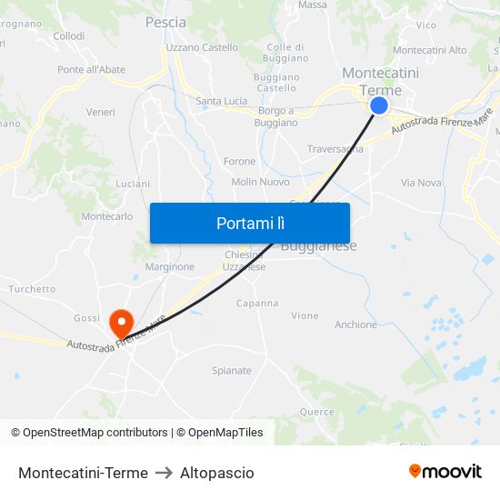 Montecatini-Terme to Altopascio map