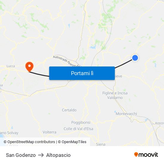 San Godenzo to Altopascio map