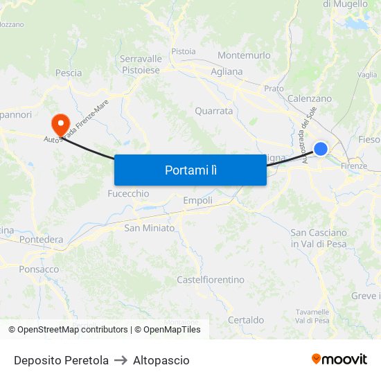 Deposito Peretola to Altopascio map