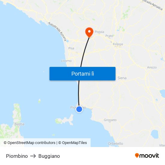 Piombino to Buggiano map