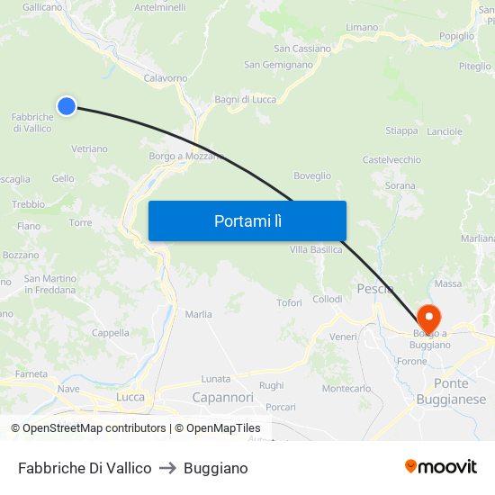 Fabbriche Di Vallico to Buggiano map