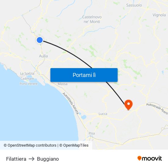 Filattiera to Buggiano map