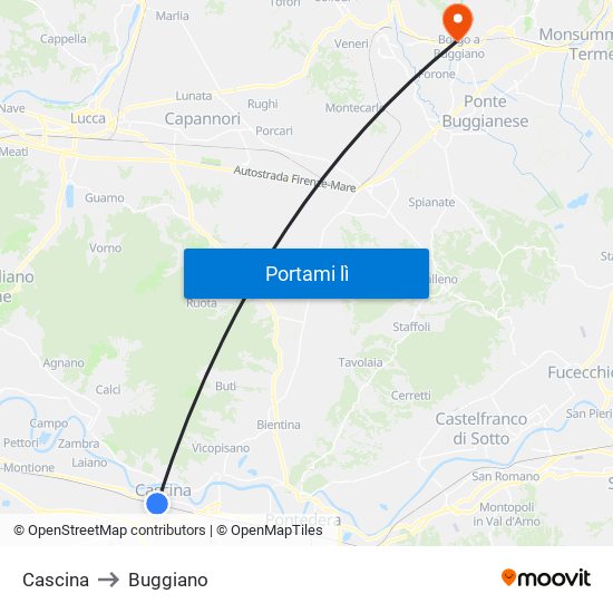 Cascina to Buggiano map