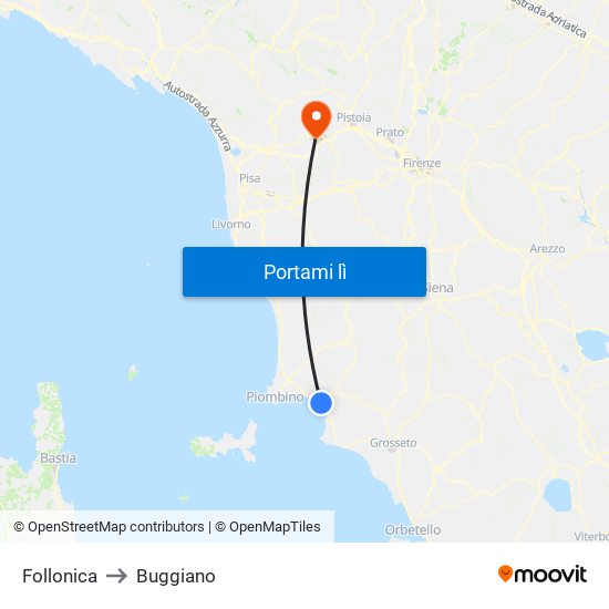 Follonica to Buggiano map