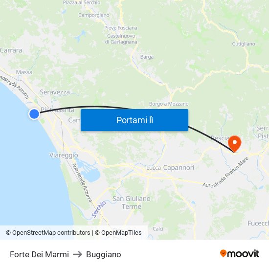 Forte Dei Marmi to Buggiano map