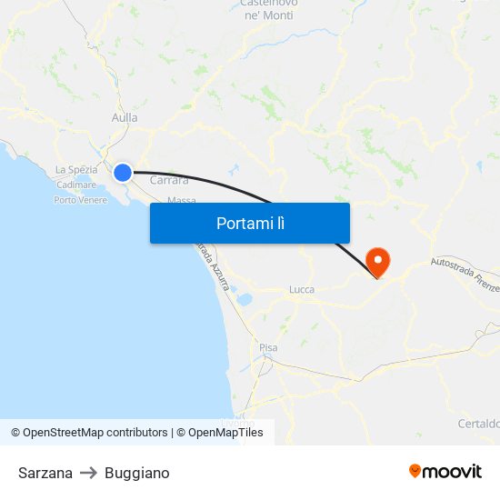 Sarzana to Buggiano map