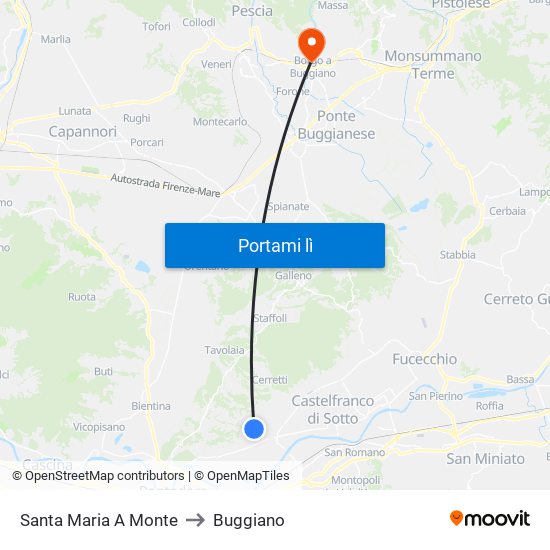 Santa Maria A Monte to Buggiano map