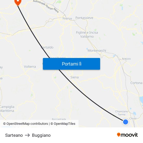 Sarteano to Buggiano map