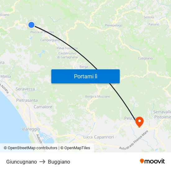 Giuncugnano to Buggiano map