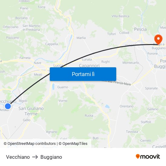 Vecchiano to Buggiano map