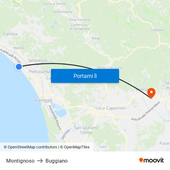Montignoso to Buggiano map