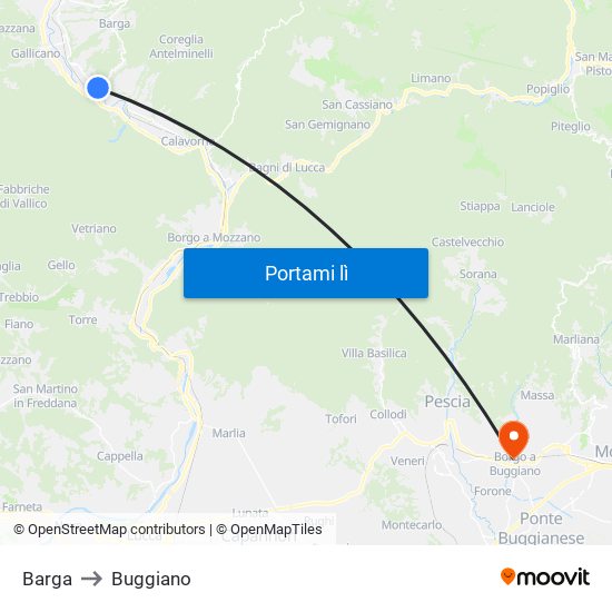 Barga to Buggiano map