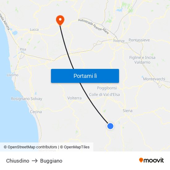 Chiusdino to Buggiano map