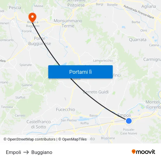 Empoli to Buggiano map