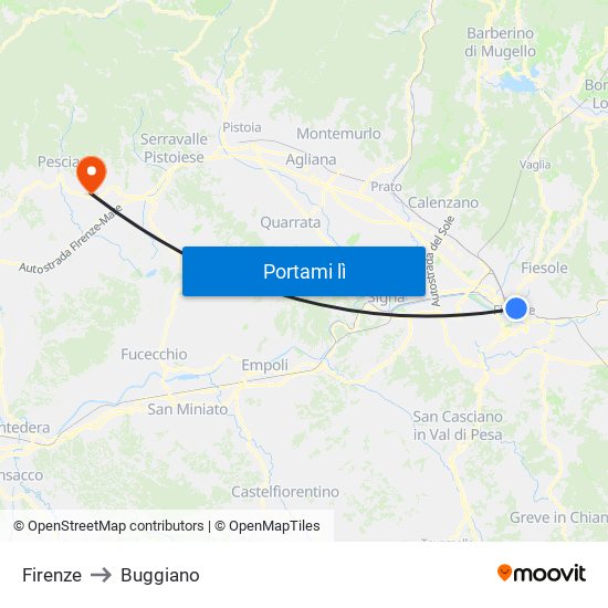 Firenze to Buggiano map