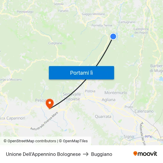 Unione Dell'Appennino Bolognese to Buggiano map