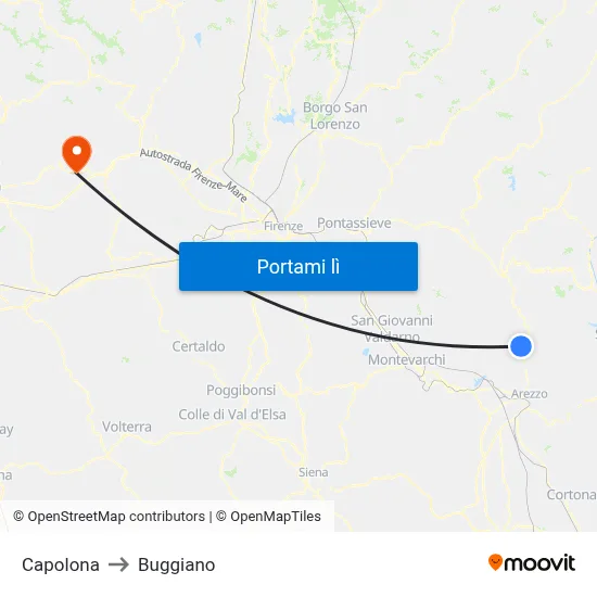 Capolona to Buggiano map