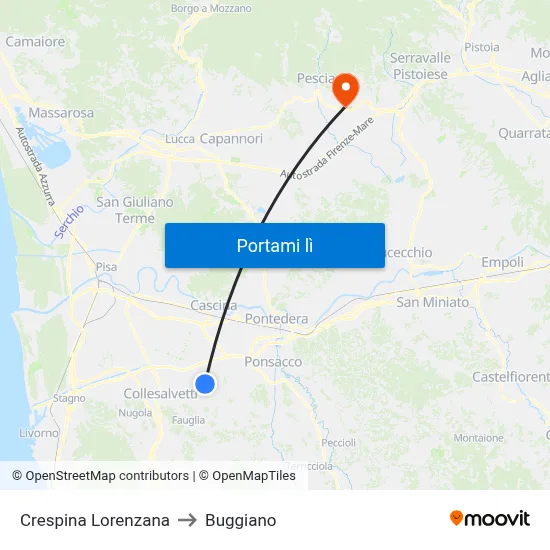 Crespina Lorenzana to Buggiano map