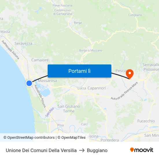 Unione Dei Comuni Della Versilia to Buggiano map