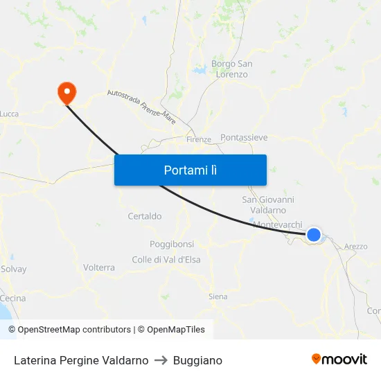Laterina Pergine Valdarno to Buggiano map