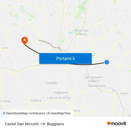 Castel San Niccolò to Buggiano map