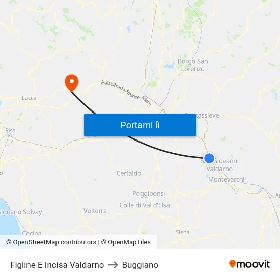 Figline E Incisa Valdarno to Buggiano map