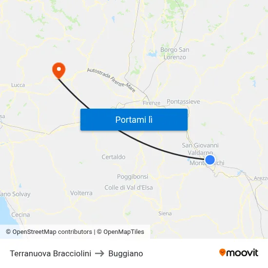 Terranuova Bracciolini to Buggiano map