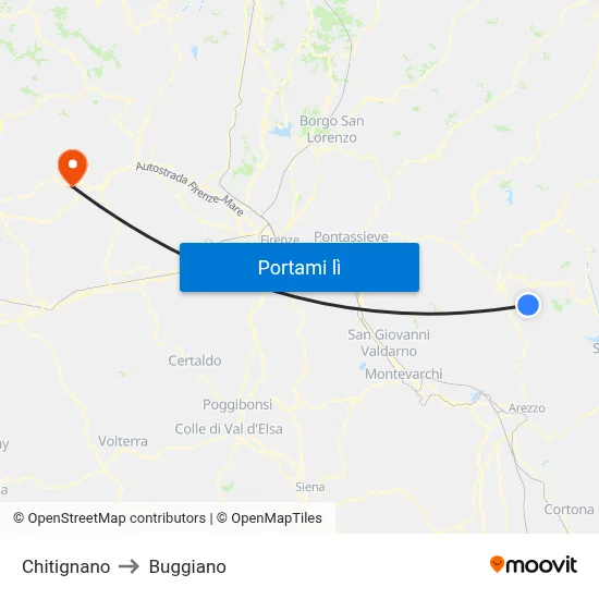 Chitignano to Buggiano map