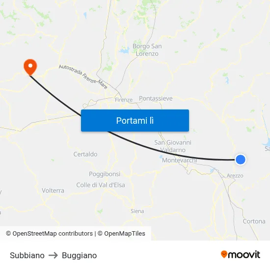 Subbiano to Buggiano map