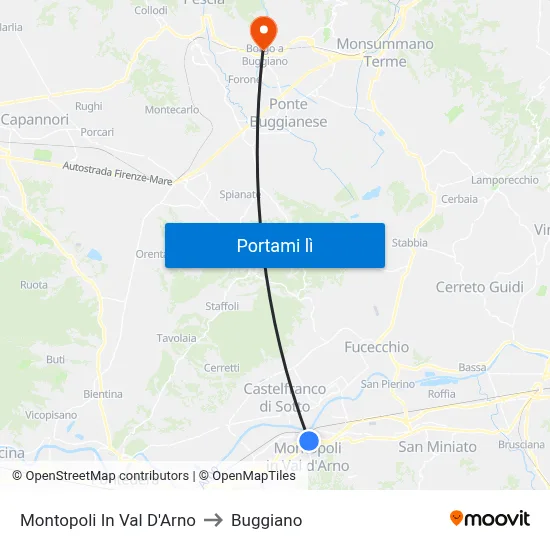 Montopoli In Val D'Arno to Buggiano map