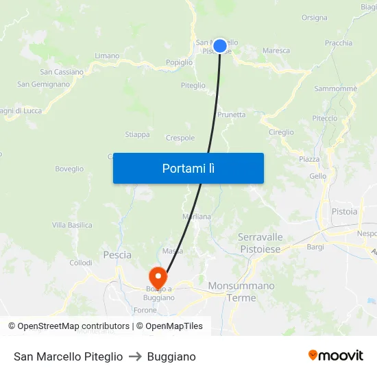 San Marcello Piteglio to Buggiano map